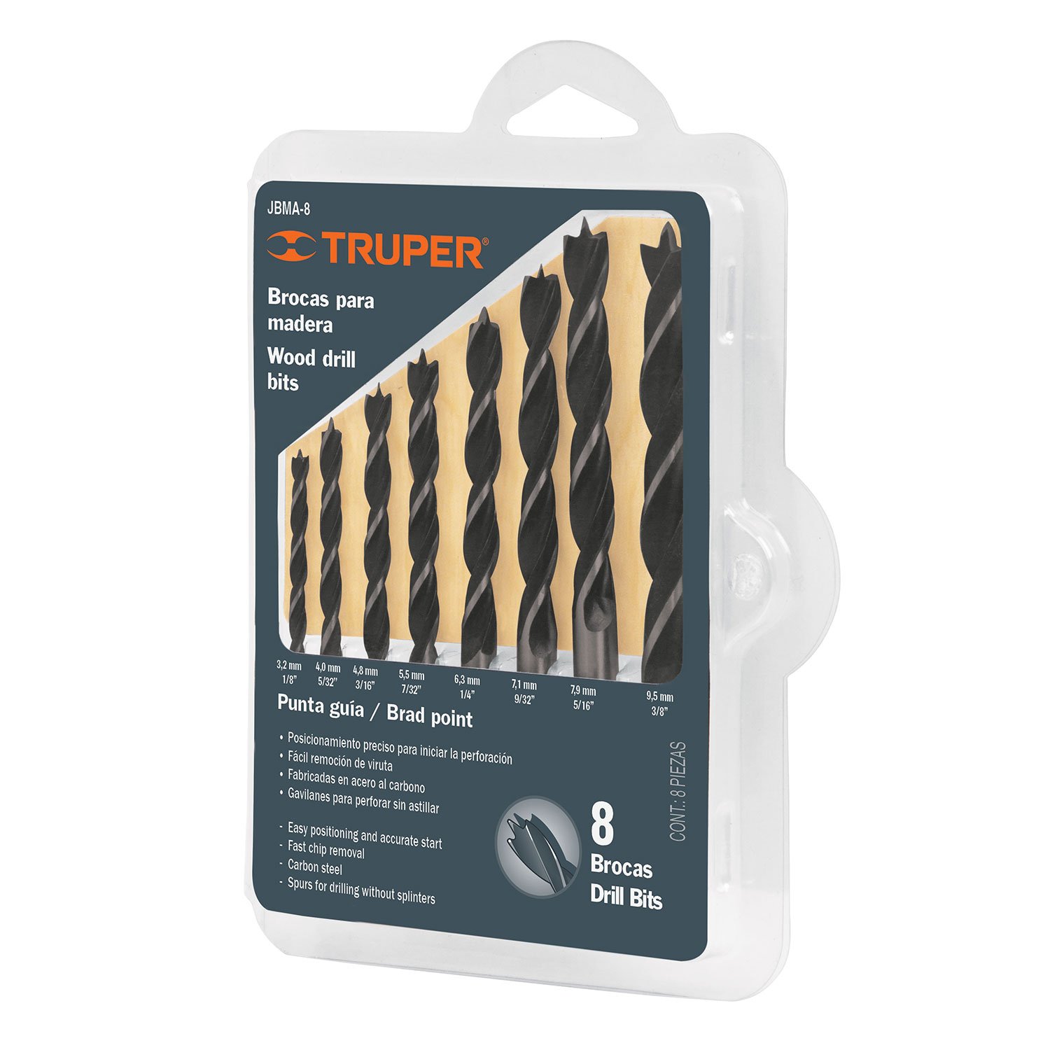 JUEGO DE 8 BROCAS PARA MADERA (Truper)