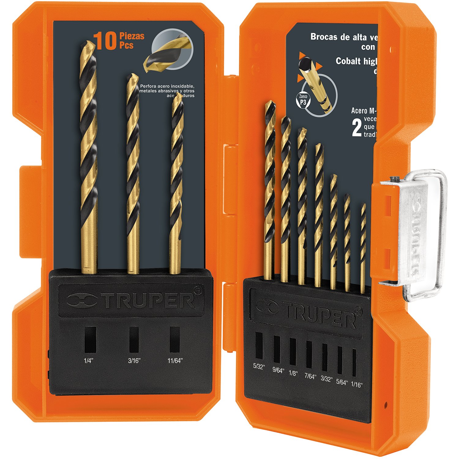 JUEGO DE BROCAS HSS 5% COBALTO 10 PZAS (Truper)