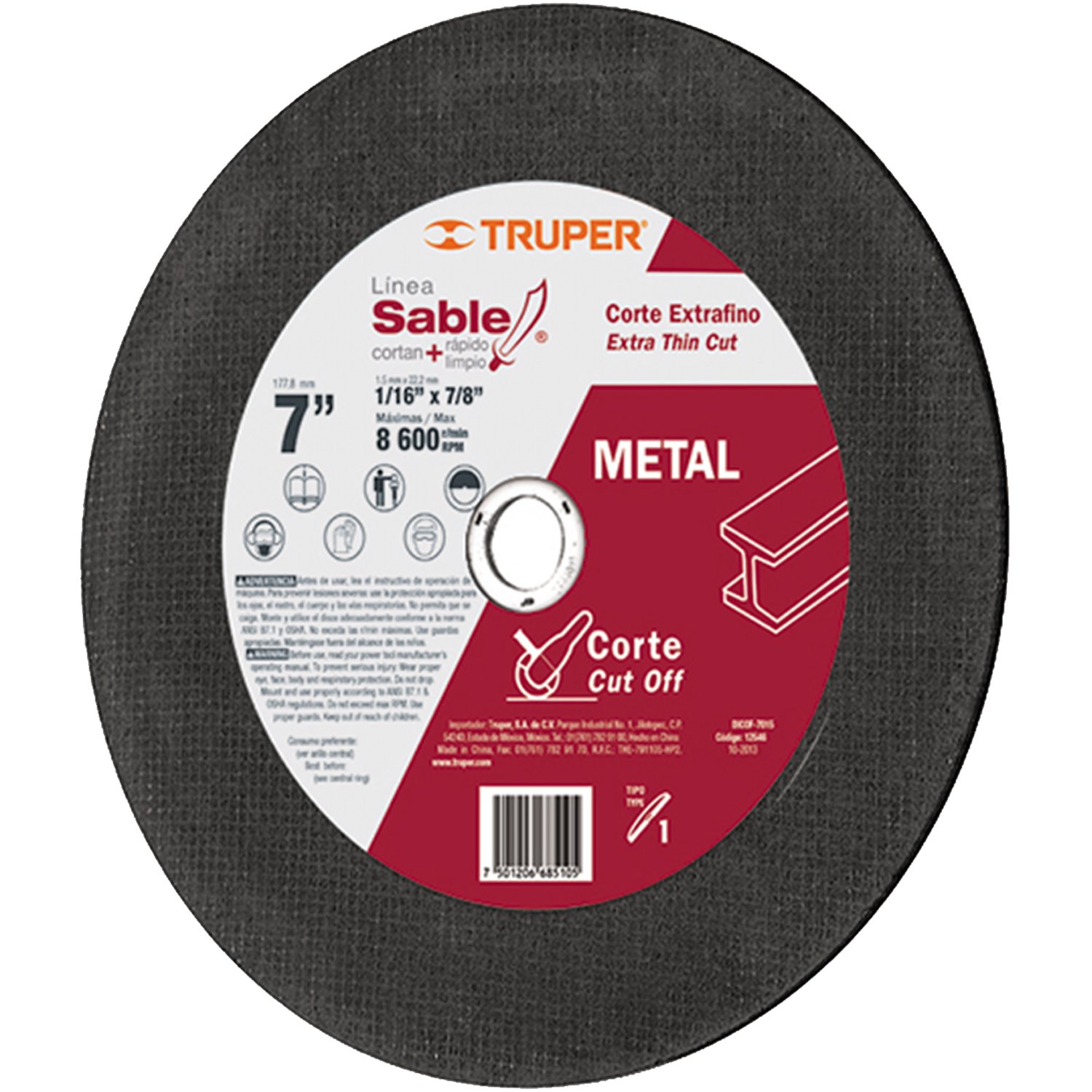 DISCO CORTE EXTRAFINO DE METAL, 7′, ESPESOR 2MM (Truper)