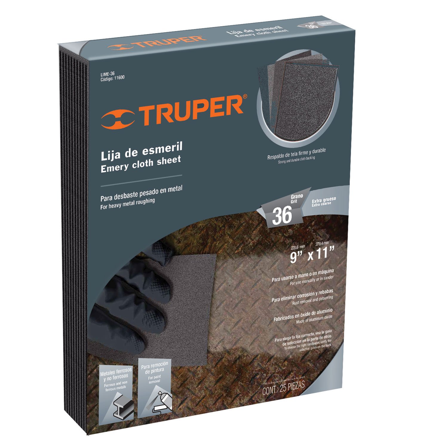 LIJA DE ESMERIL GRANO 36 NEGRA (Truper)