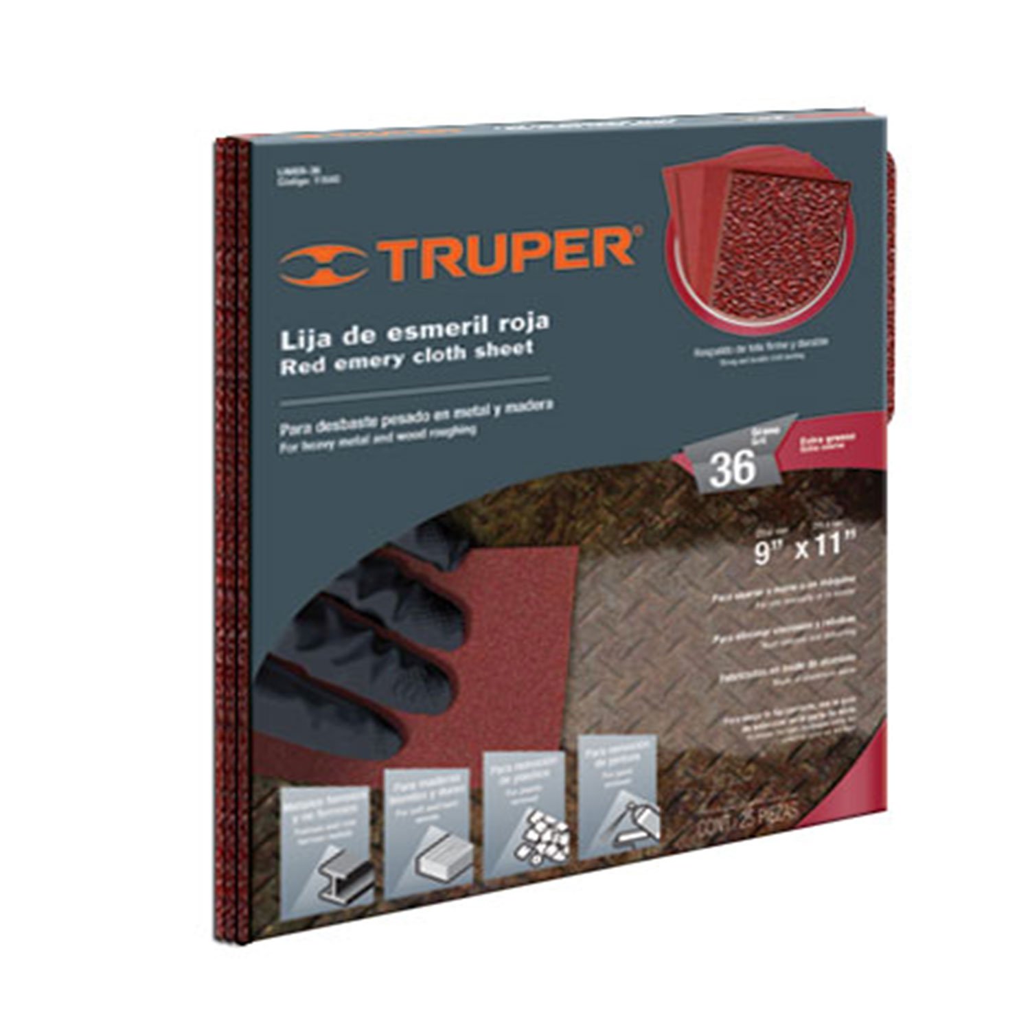 LIJA DE ESMERIL GRANO 36 ROJA (Truper)