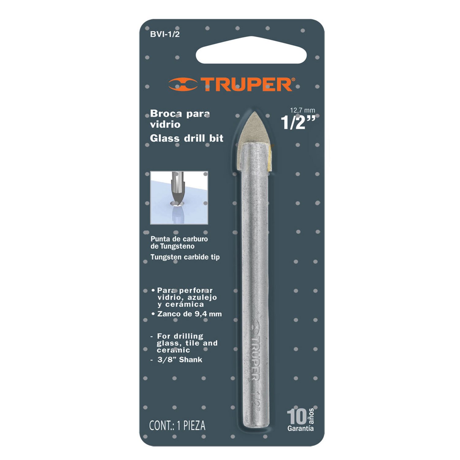 BROCA P/VIDRIO 1/2′ C/TUNGSTENO (Truper)