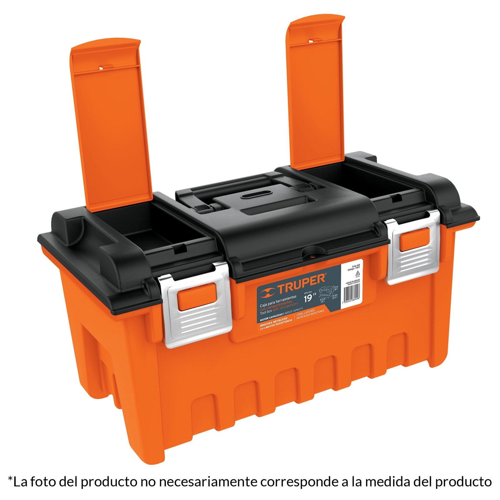 CAJA PLÁSTICA 22′ C/COMPARTIMENTOS, NARANJA, BROCH (Truper)