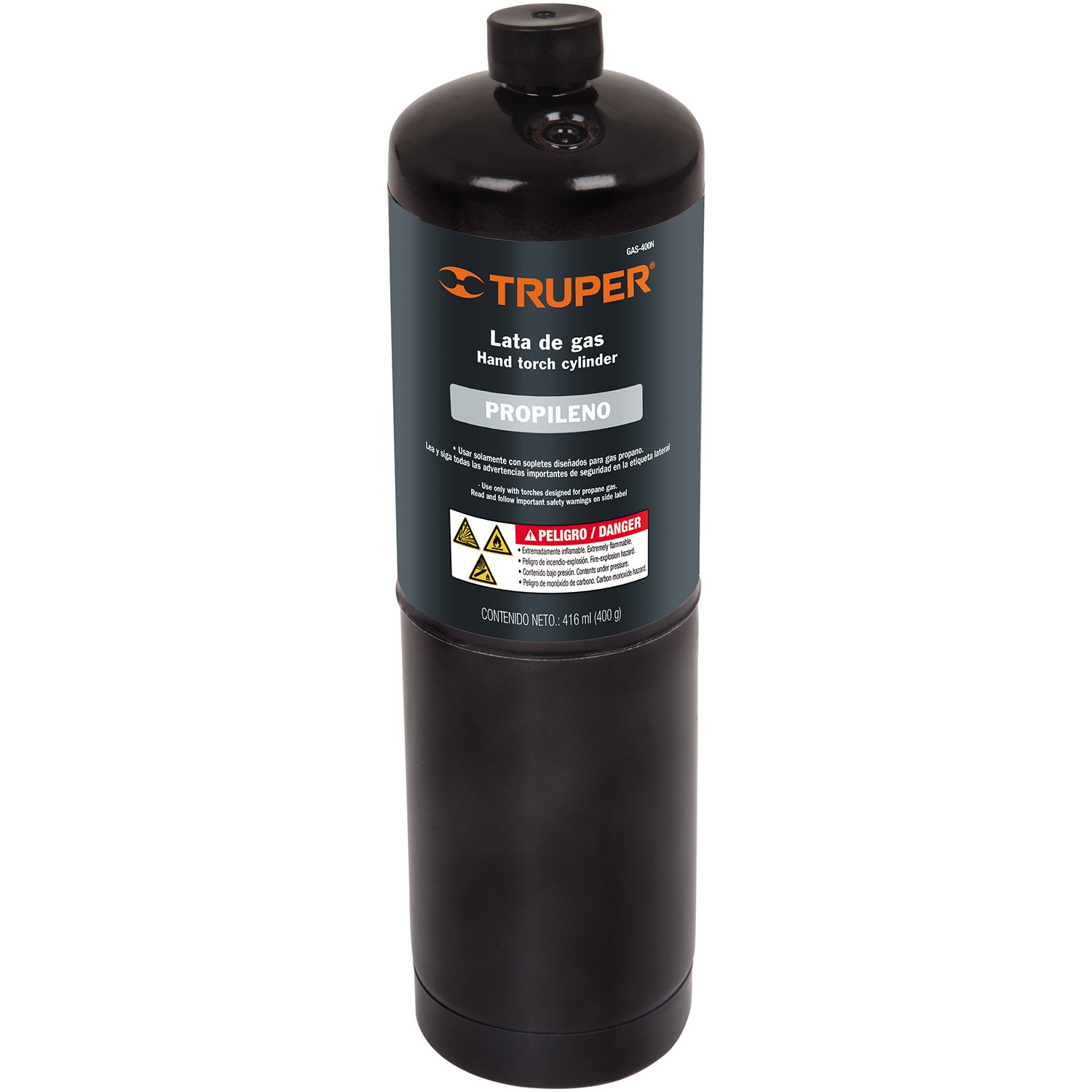 CILINDRO DE GAS PROPILENO DE 400G, NEGRO (Truper)