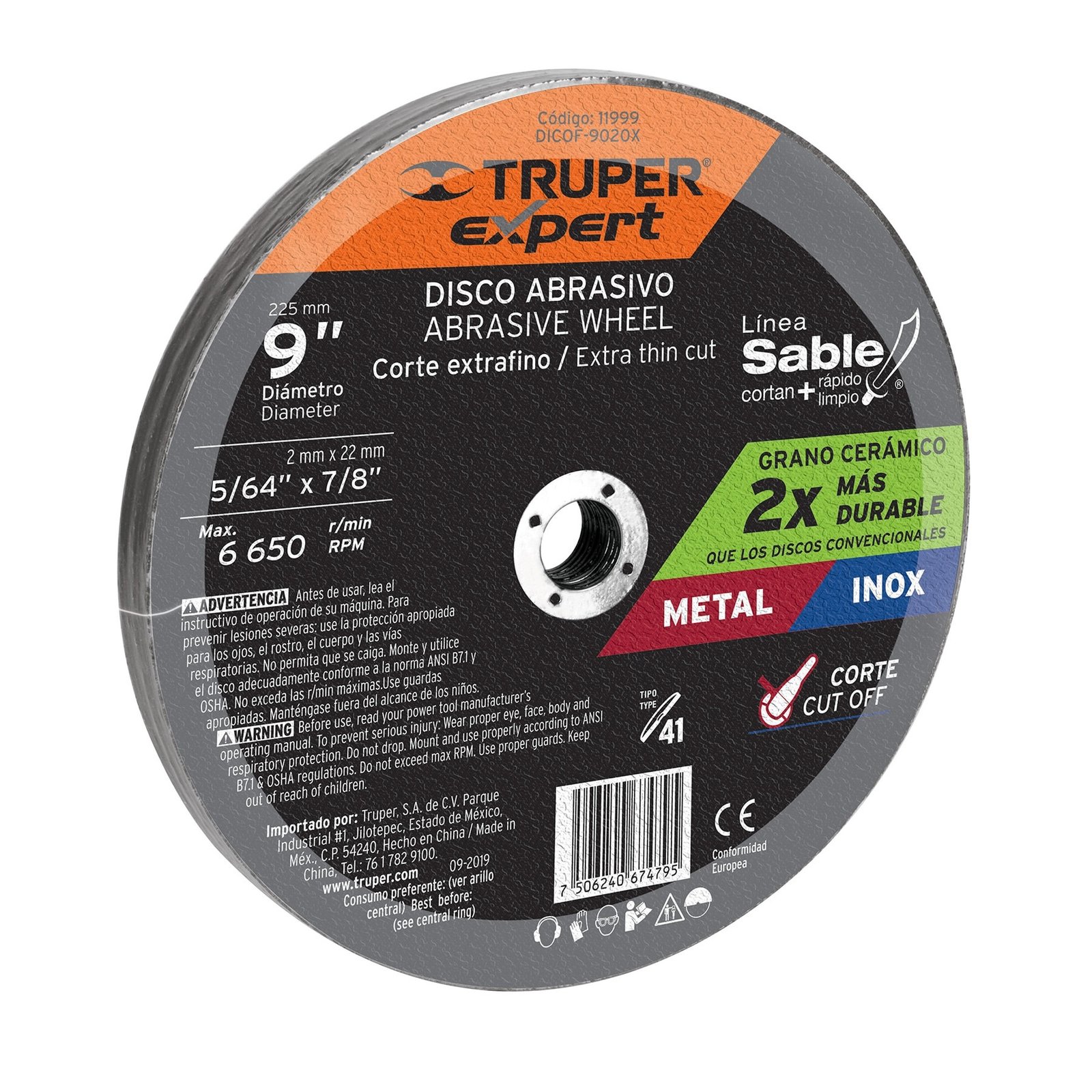 DISCO TIPO 41, CORTE FINO METAL, LÍNEA SABLE 9′, E (Truper)