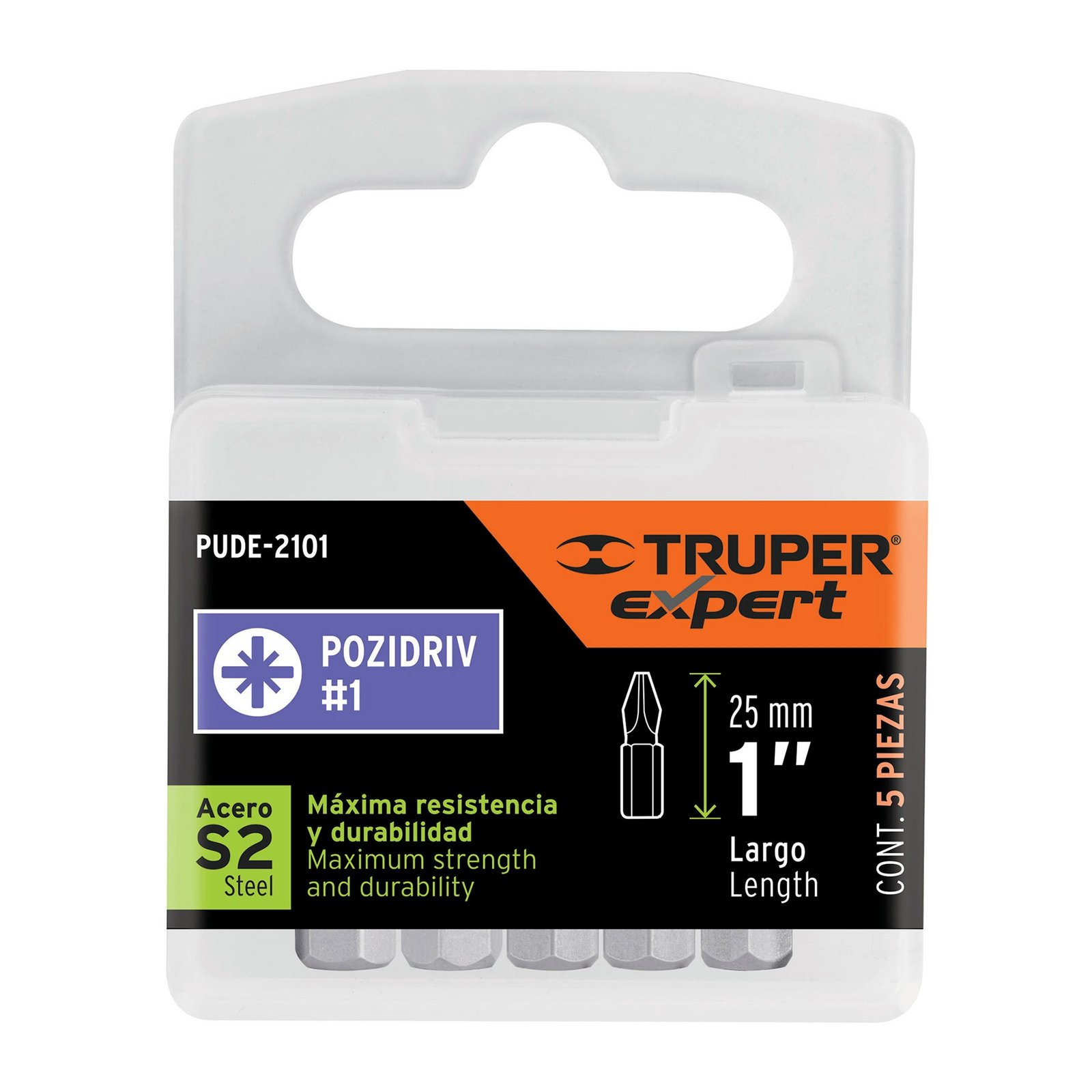 PUNTAS PARA DESARMADOR POZIDRIV, PZ2, 1′, 5 PIEZAS (Truper)