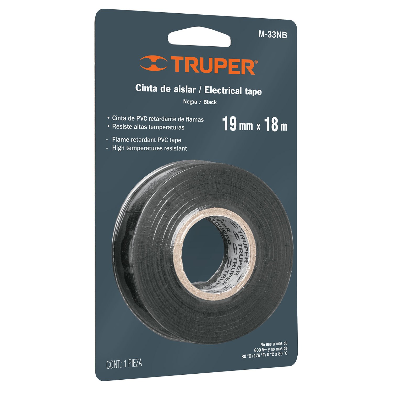 CINTA D/AISLAR NEGRA 19MM X 18 M BLISTER (Truper)