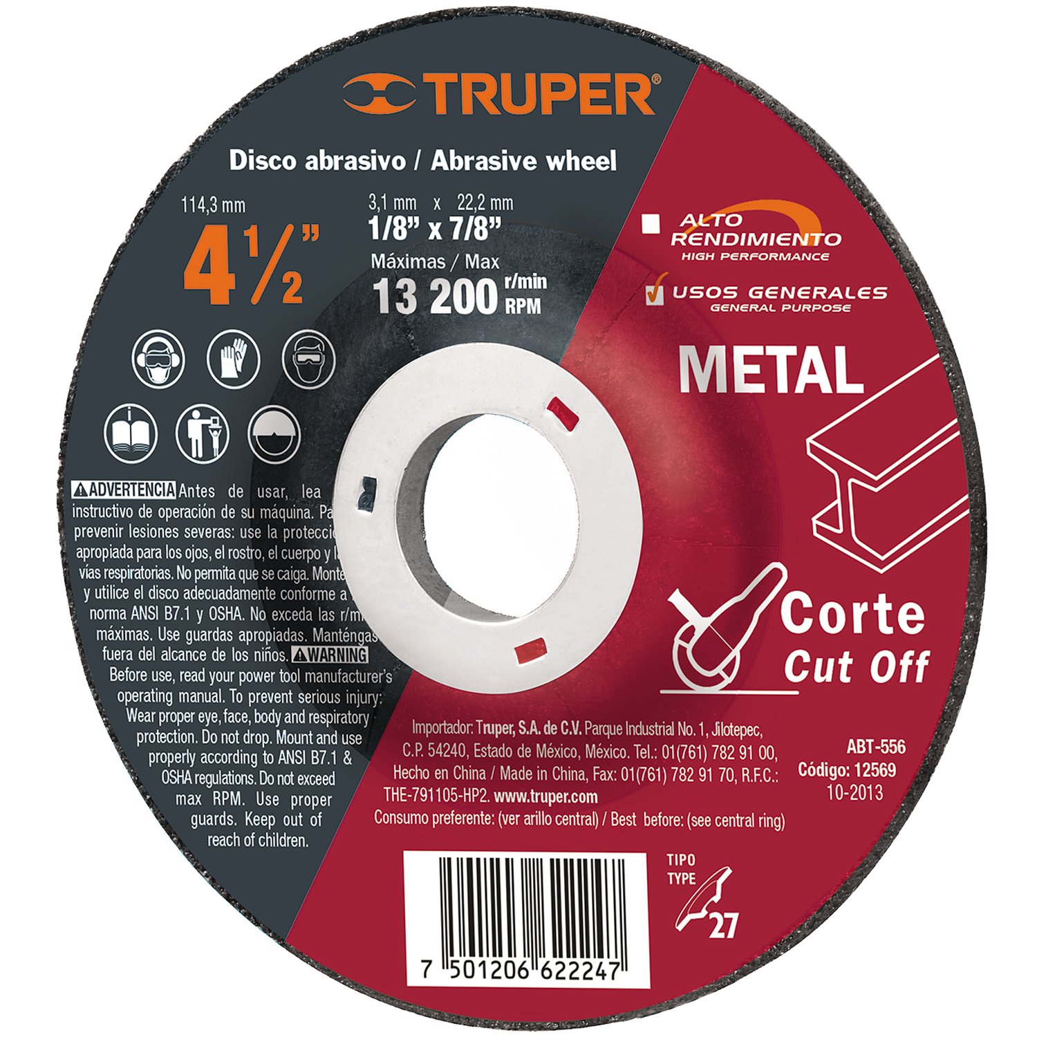 DISCO P/CORTE METALES  115X3X22 MM (Truper)