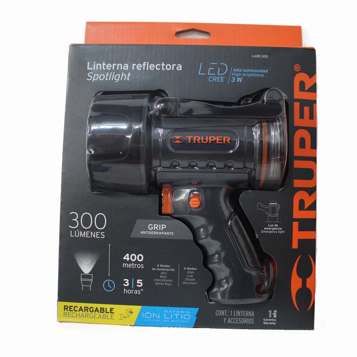 LAMPARA RECARGABLE LED ALTA POTENCIA, 300 LM, 7 W (Truper)