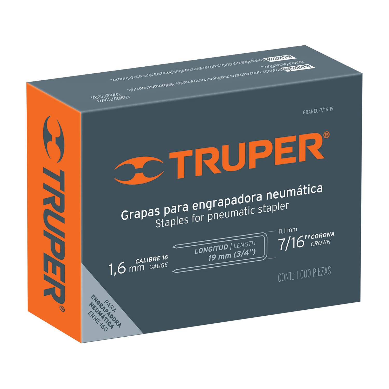 GRAPAS PARA ENGRAPADORA NEUMÁTICA ENEU-7/16, 19MM, (Truper)