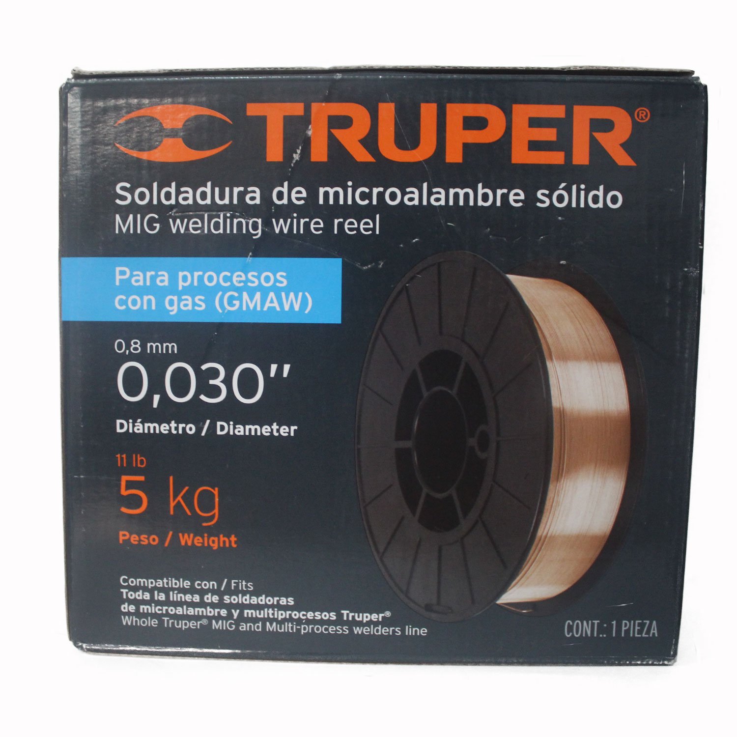CARRETE DE MICROALAMBRE SOLIDO, CON GAS 15 KG (Truper)