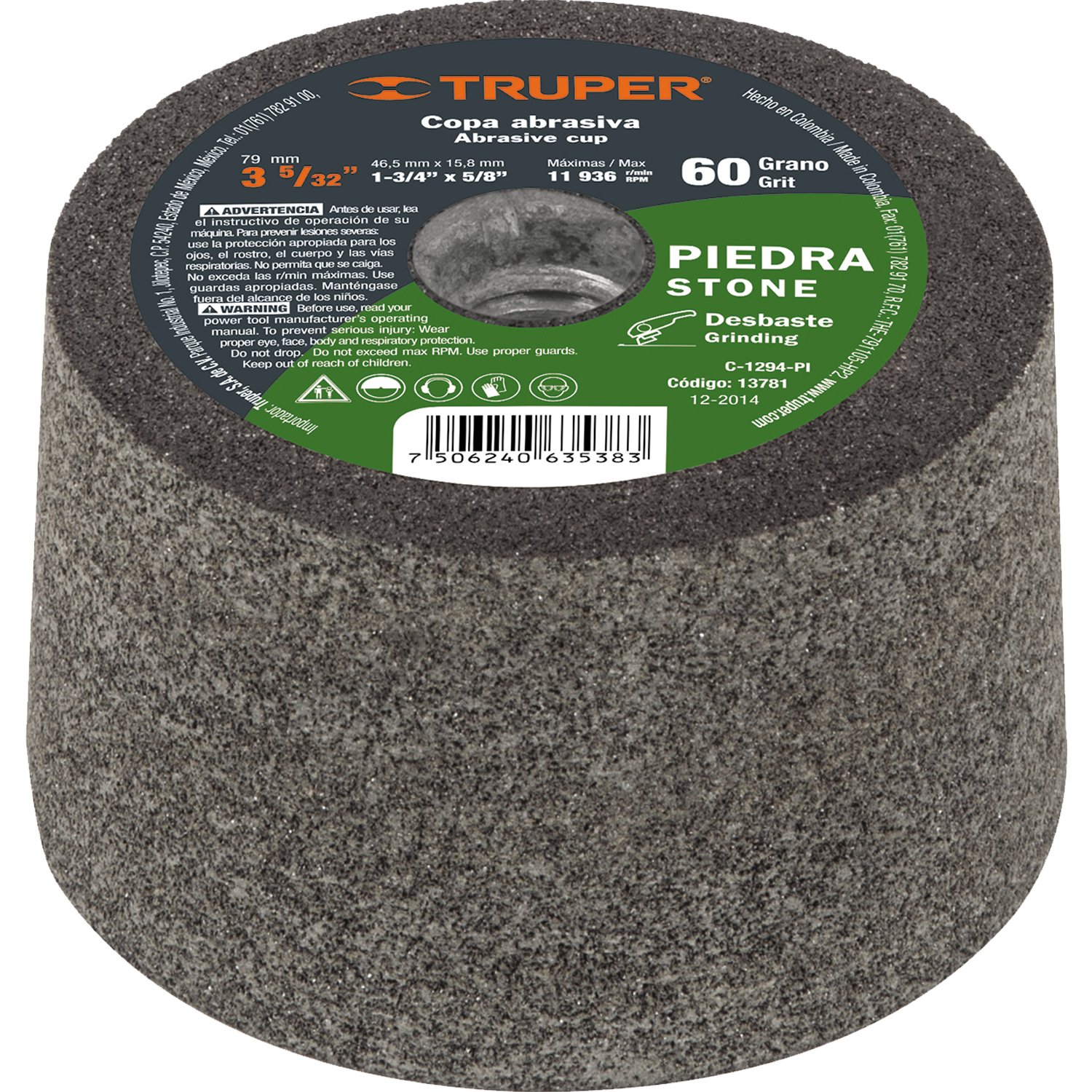 COPA DESBASTE, 3-5/32′, GRANO 36 PARA PIEDRA (Truper)