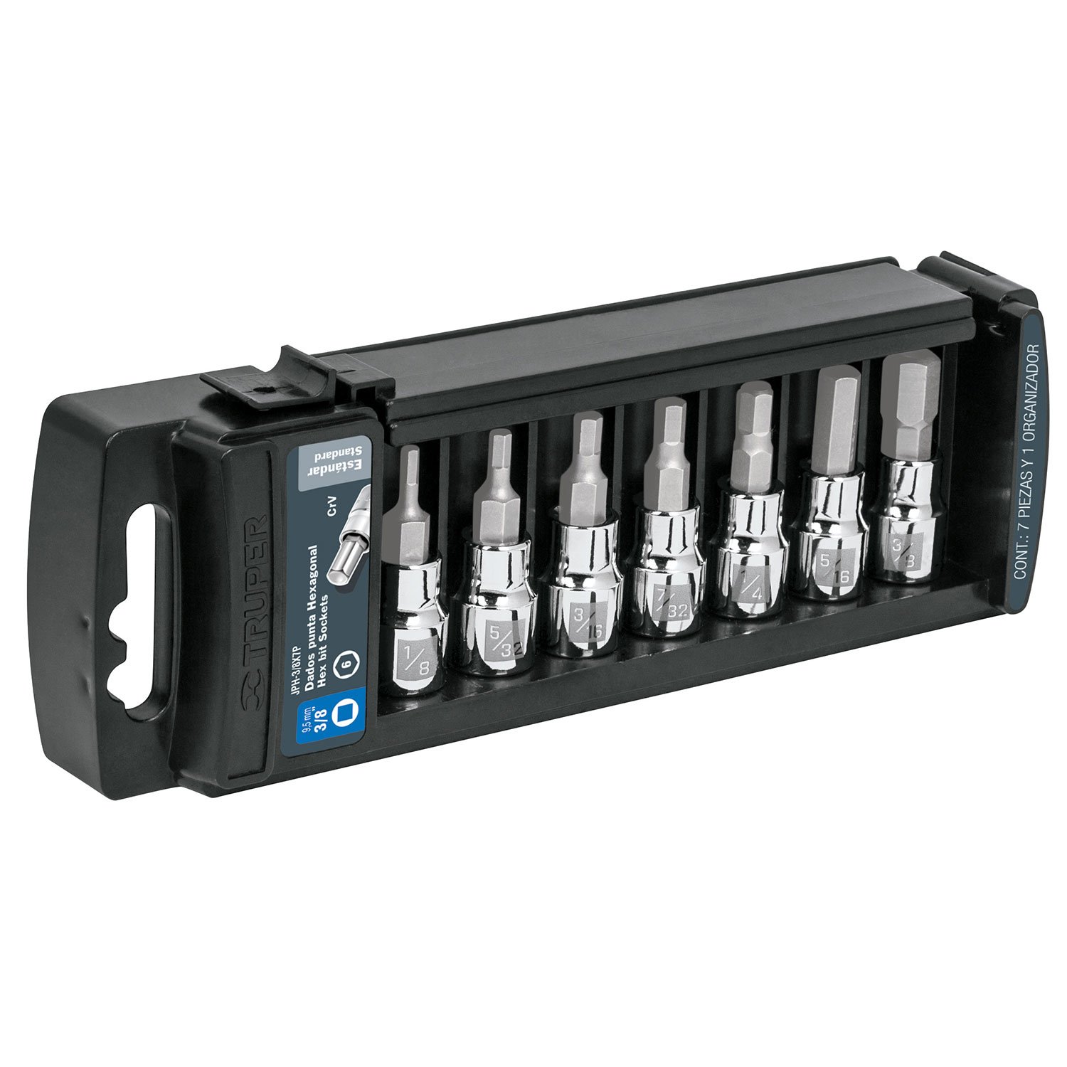 JUEGOS DE 7 DADOS 3/8″ PUNTA HEXAGONAL STD. (Truper)