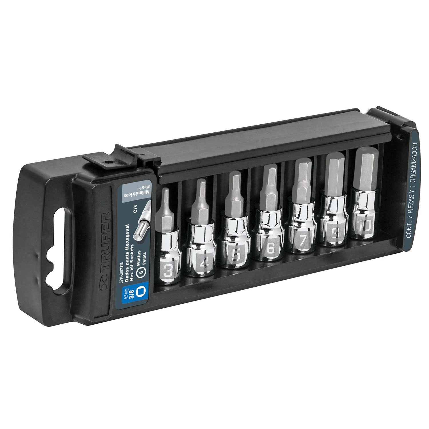 JUEGOS DE 7 DADOS 3/8″ PUNTA HEXAGONAL MM. (Truper)