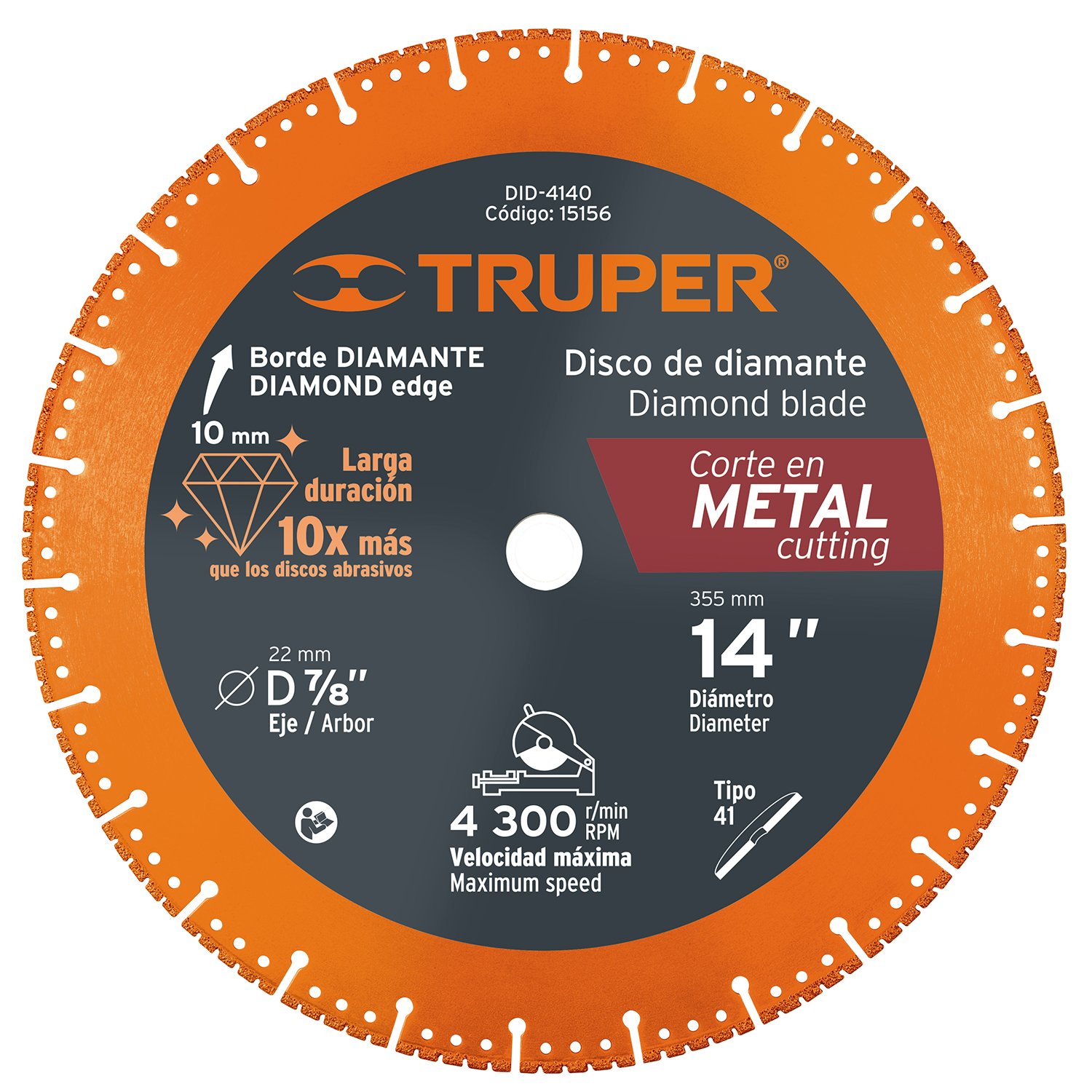 DISCO DE DIAMANTE, 14′ CORTE METAL (Truper)