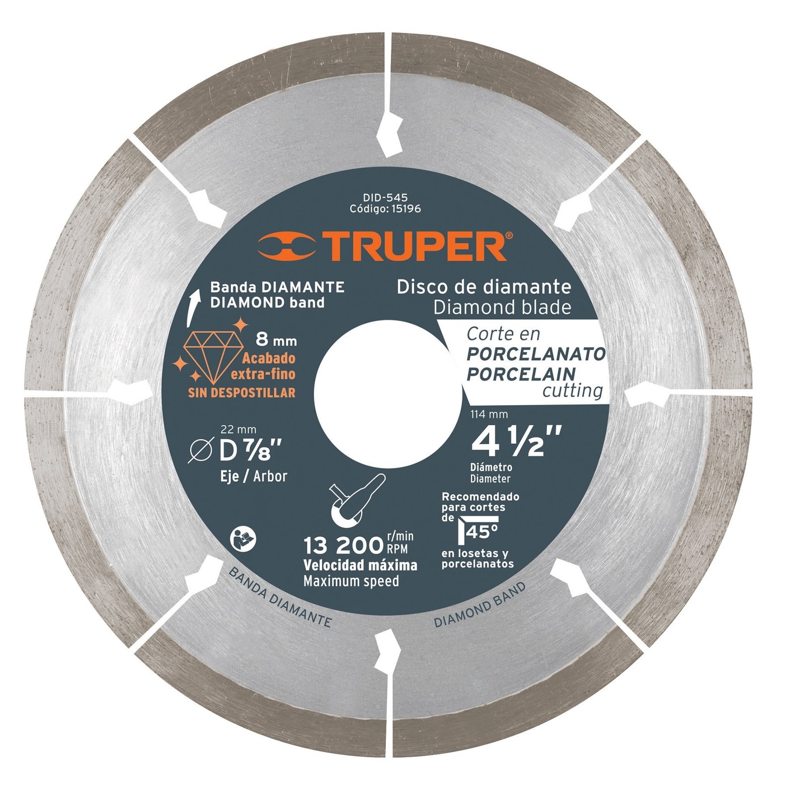DISCO DE DIAMANTE, 4-1/2′ CORTE PORCELANATO (Truper)