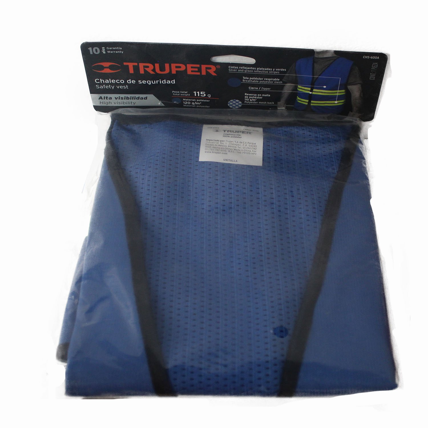 CHALECO DE SEGURIDAD CON CIERRE, AZUL (Truper)
