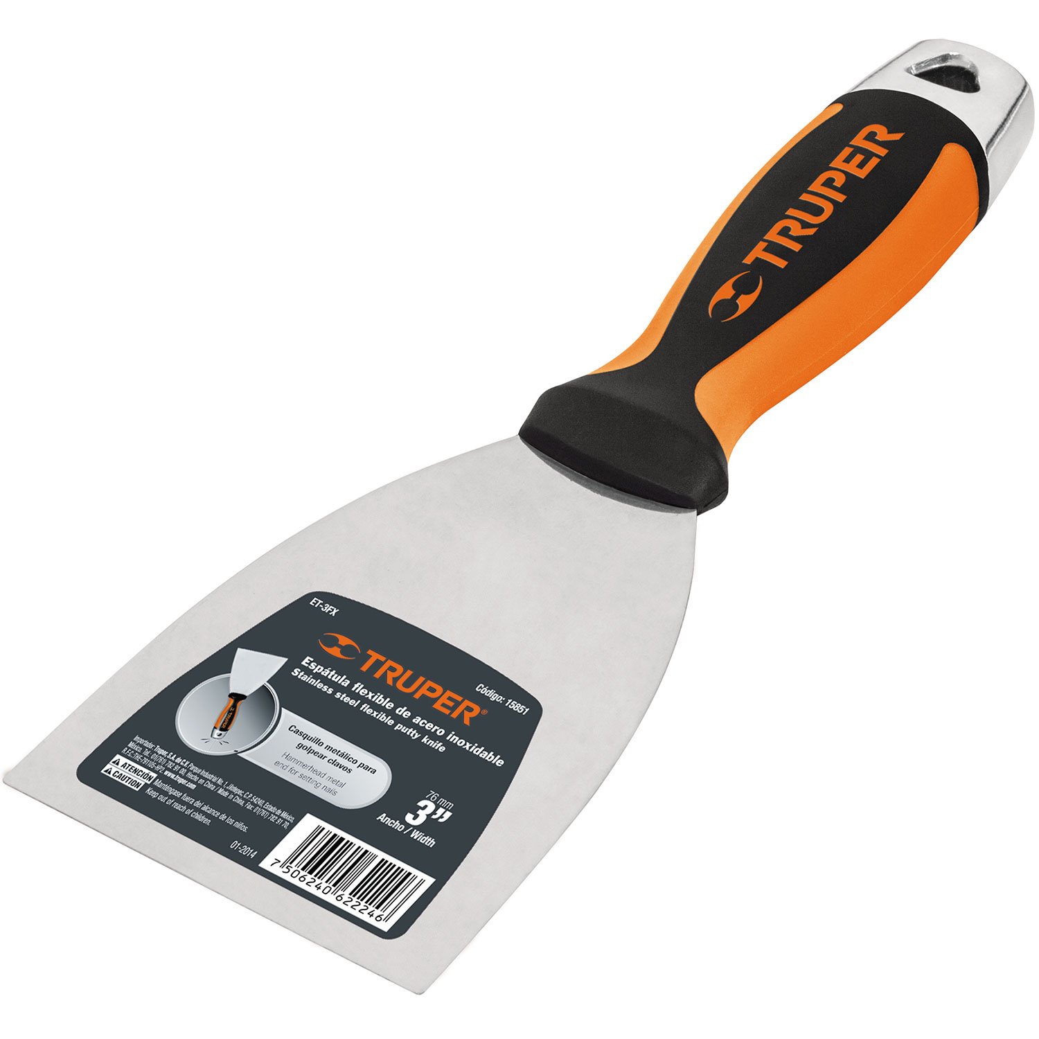 ESPÁTULA 3′, FLEXIBLE, ACERO INOXIDABLE (Truper)