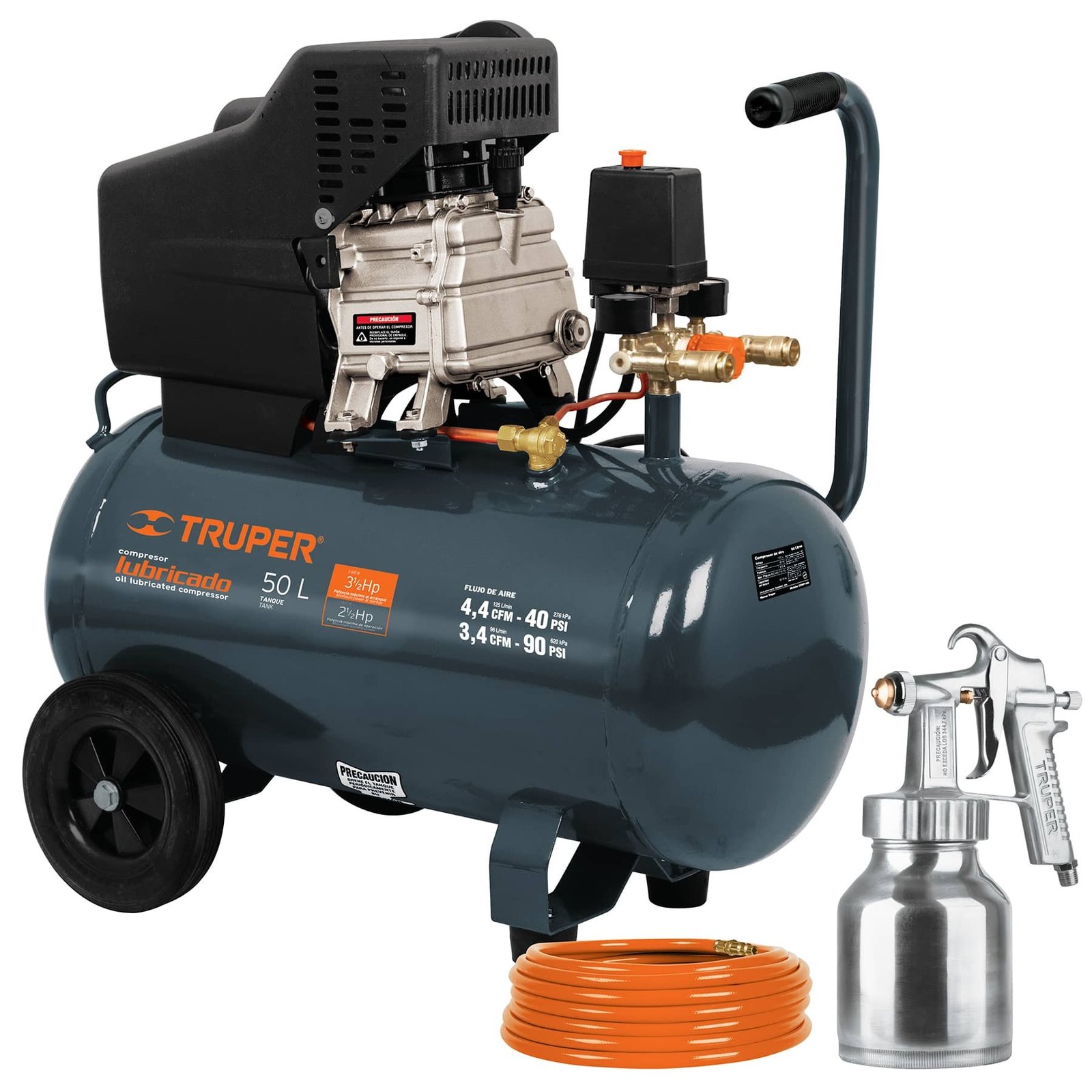 KIT DE COMPRESOR 50 LITROS, MANGUERA DE PVC Y PIST (Truper)