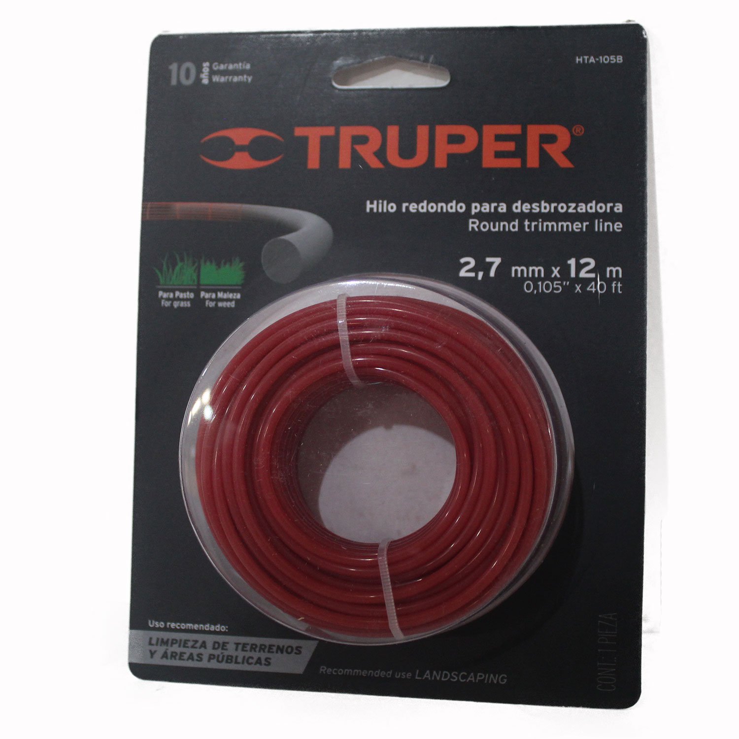 HILO REDONDO PARA DESBROZADORA, 12 M LARGO, 2.7 MM (Truper)