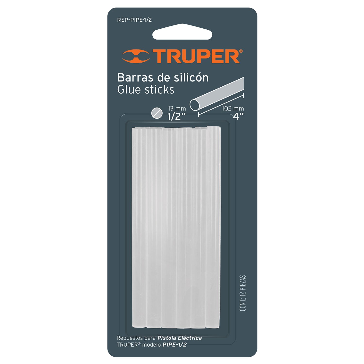 REPUESTO BARRAS DE SILICON 1/2′ 12 PZS (Truper)