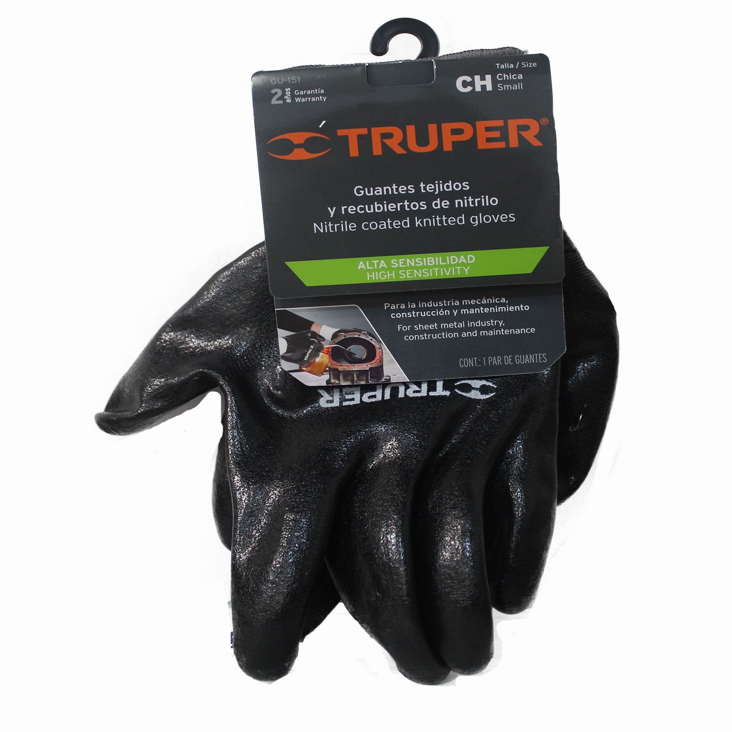 GUANTES DE NITRILO EN PALMA Y DORSO, NEGRO, CHICO (Truper)