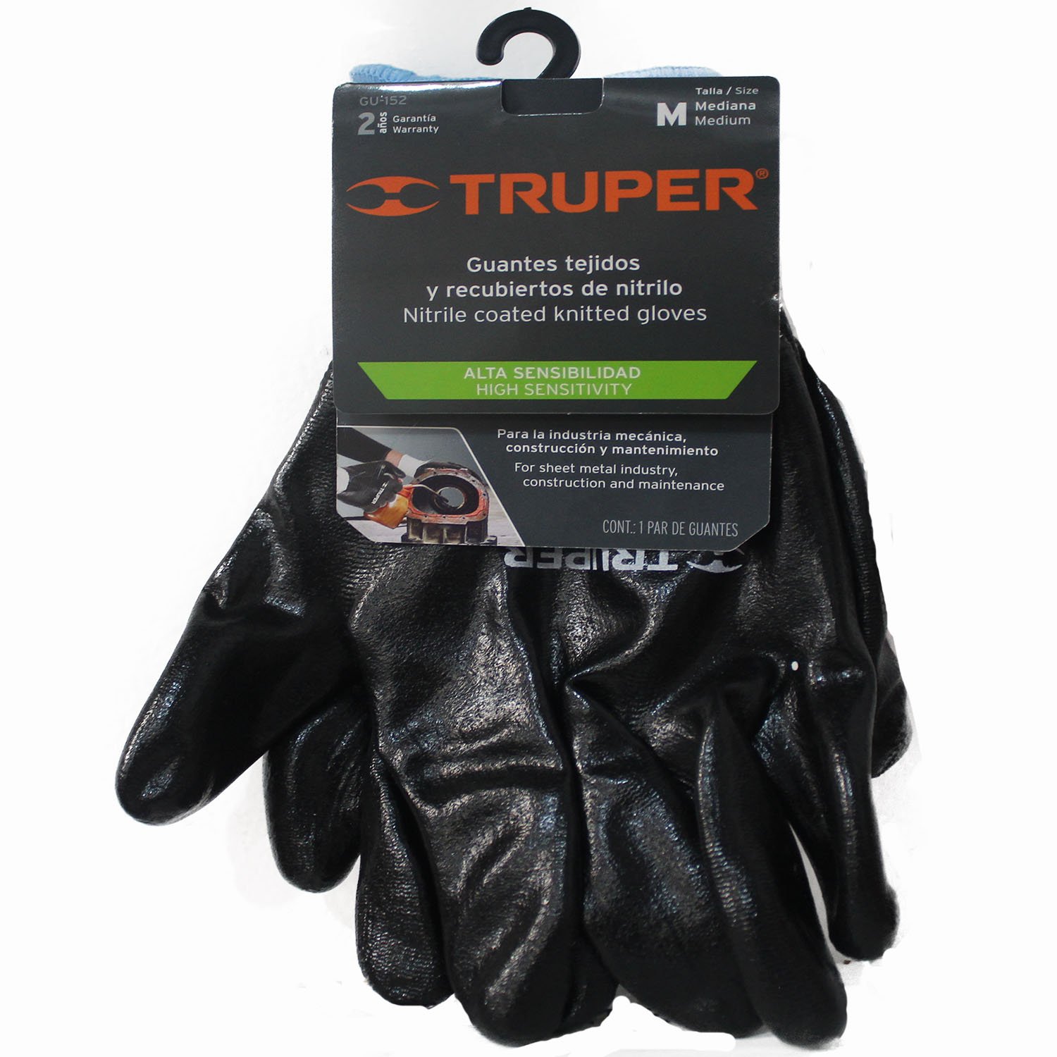 GUANTES DE NITRILO EN PALMA Y DORSO, NEGRO, MEDIAN (Truper)