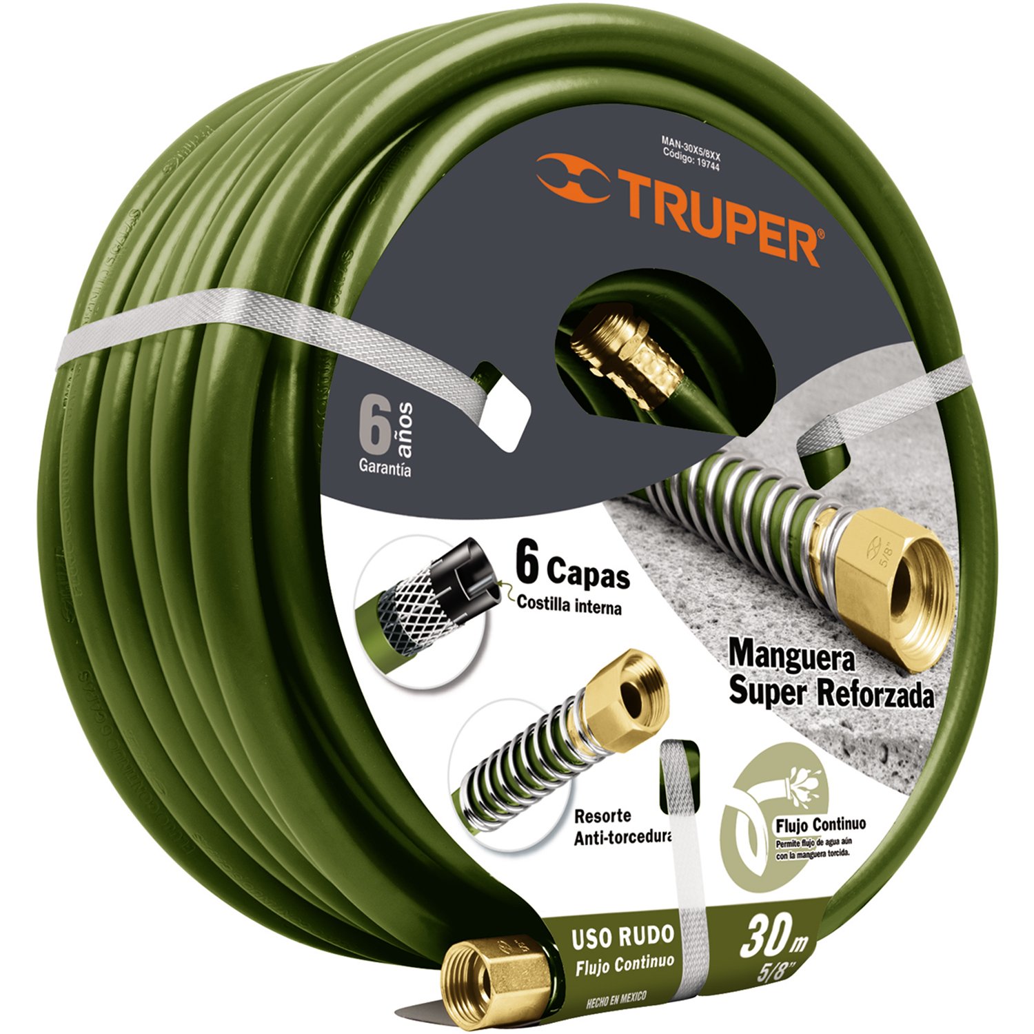 MANGUERA 6 CAPAS 5/8 X 30M CONEX. LATON (Truper)