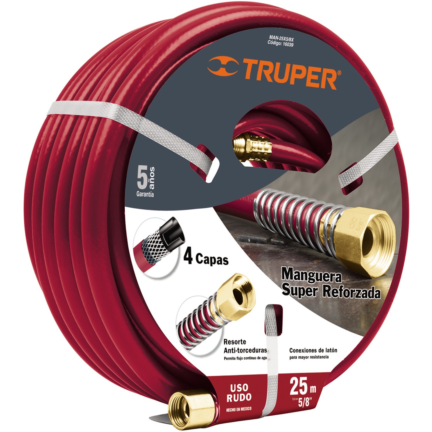 MANGUERA REFORZADA, 4 CAPAS, 1/2′, 15 M (Truper)