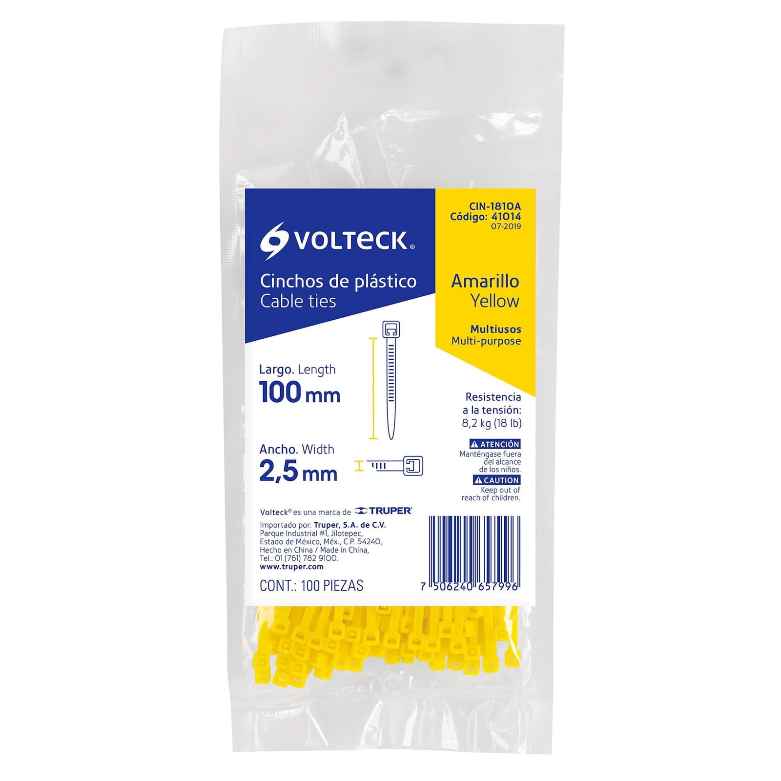 CINCHO PLÁSTICO AMARILLO 18 LB, 10 CM BOLSA CON 10 (Truper)